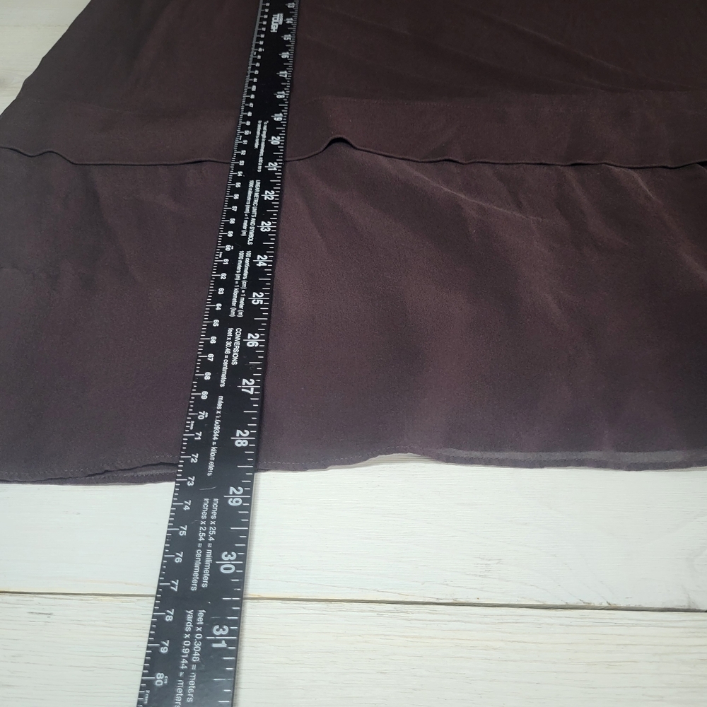 Eileen Fisher Silk Top Chocolate Brown Sheer Hem Flowy Chic Long Sleeve. - Picture 6 of 6